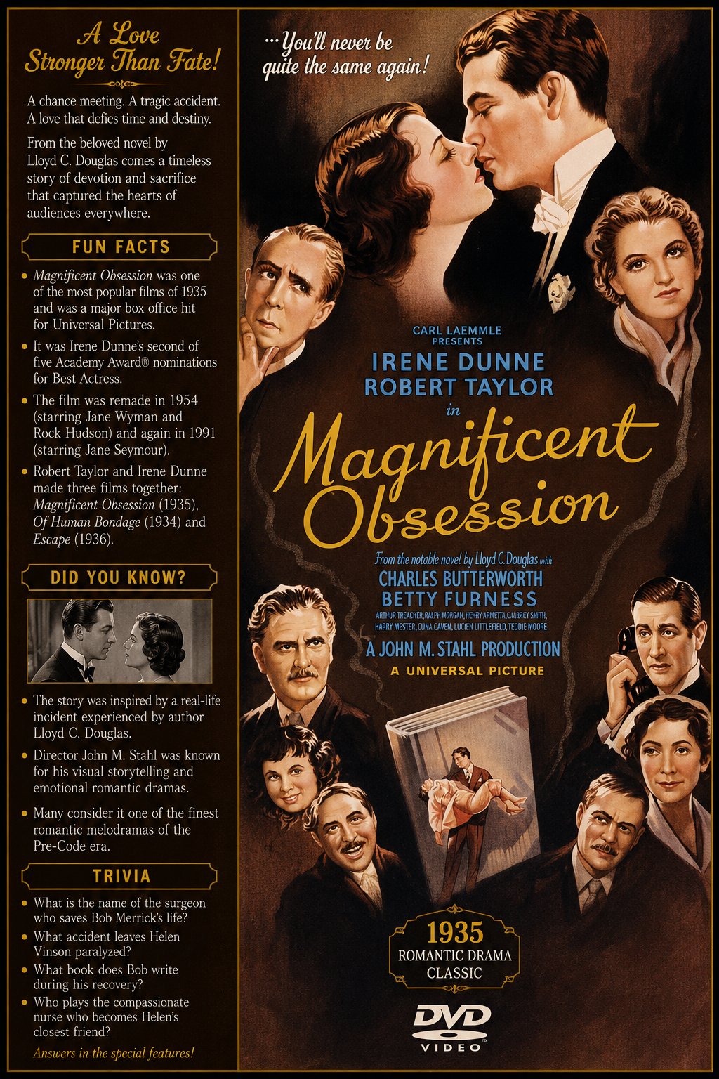 Magnificent Obsession 1935 Drama Romance Film DVD With Cover Art