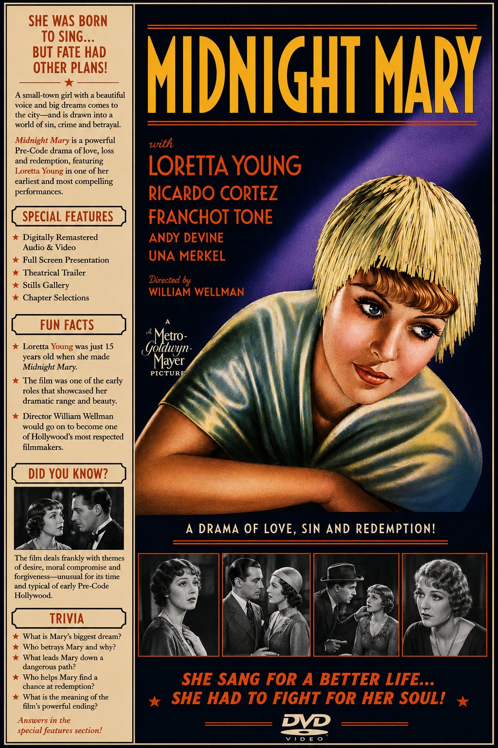Midnight Mary 1933 Pre Code Crime Drama Film DVD With Cover Art Loretta Young