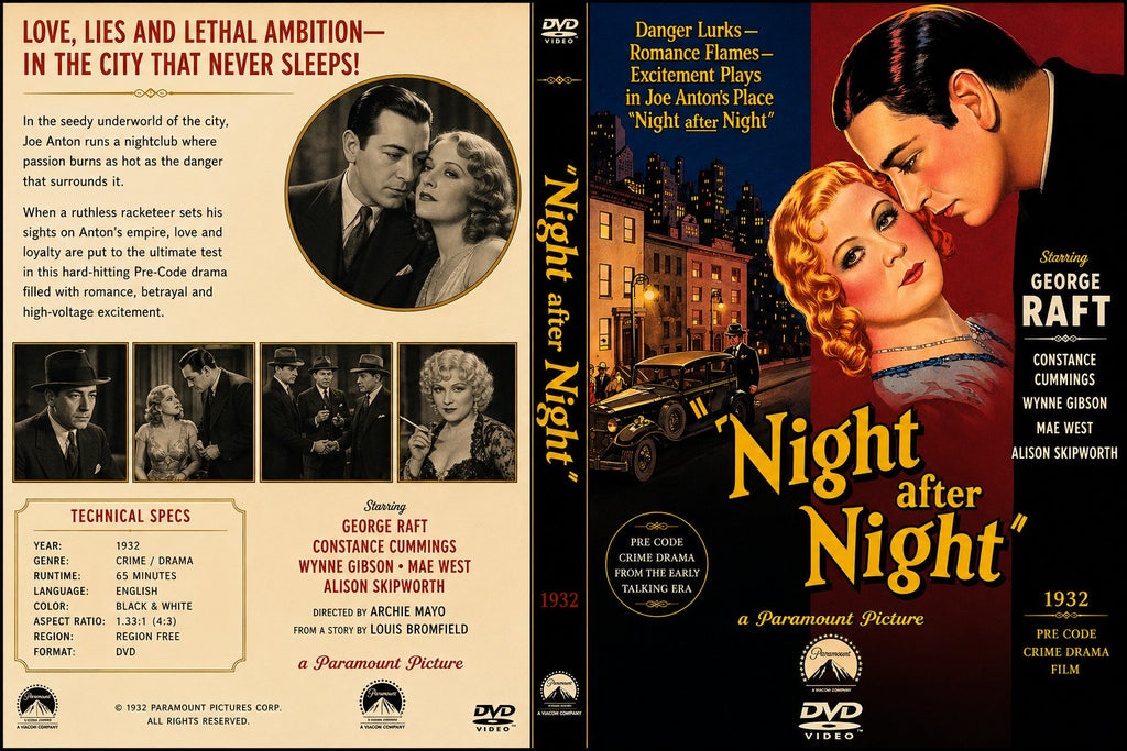 Night After Night 1932 Pre Code Crime Drama Film DVD George Raft w Artwork
