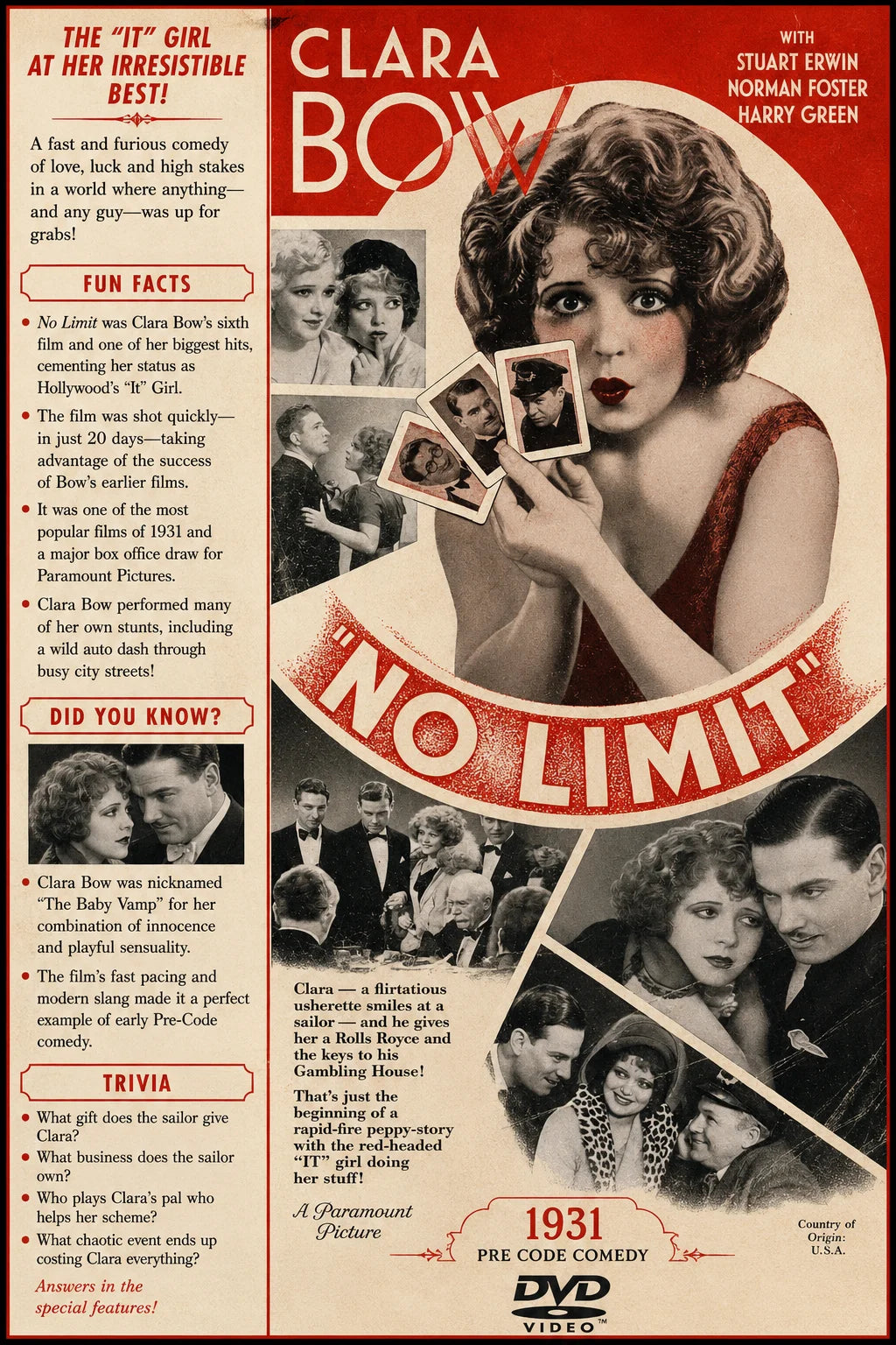 No Limit 1931 Pre Code Comedy Film DVD With Cover Art Clara Bow