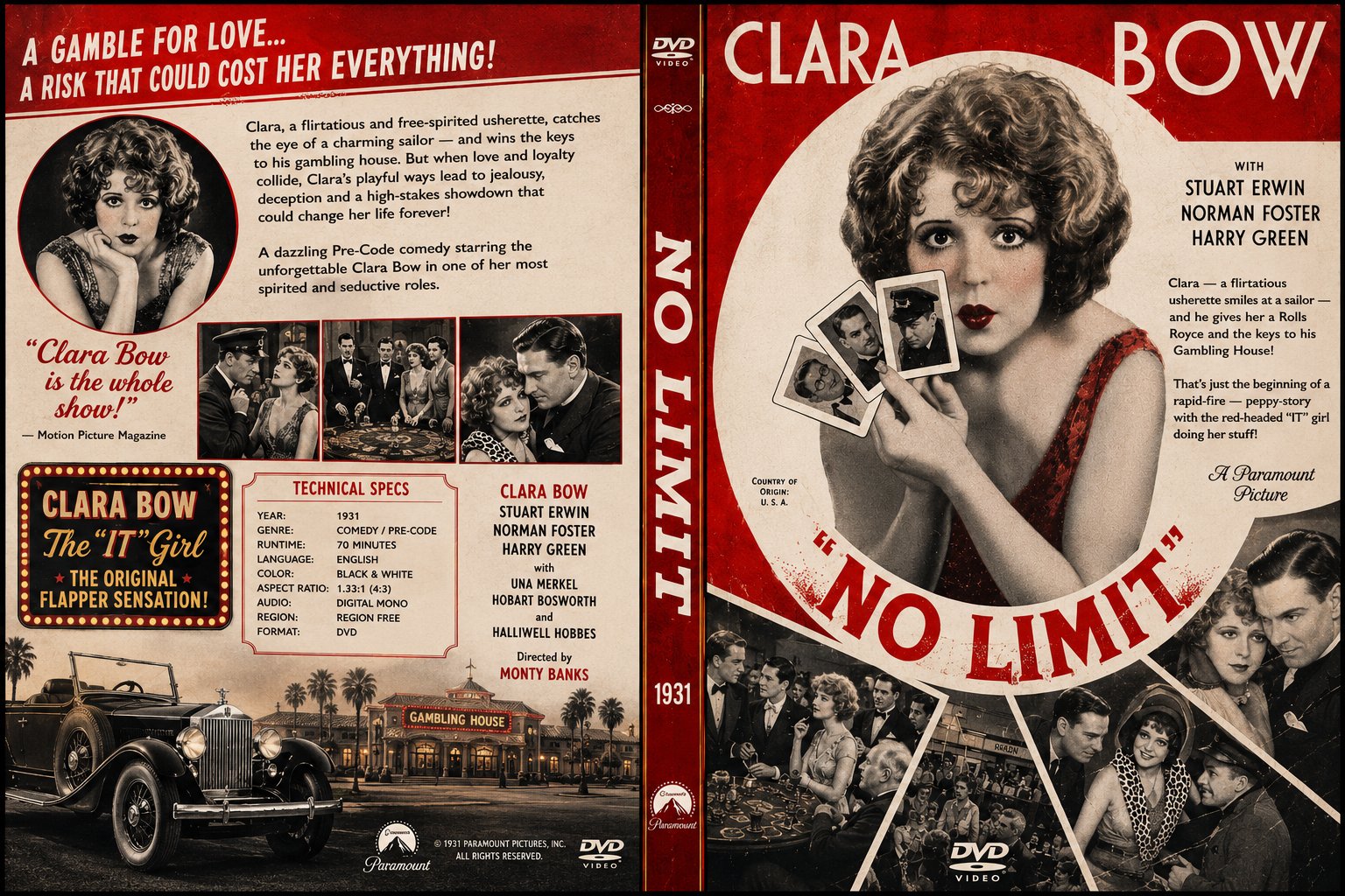 No Limit 1931 Pre Code Comedy Film DVD With Cover Art Clara Bow