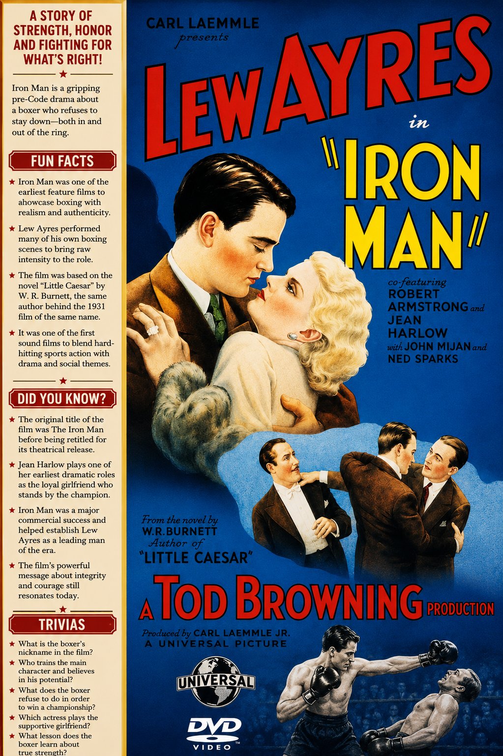 Iron Man 1931 Boxing Drama Film DVD With Cover Art Lew Ayres