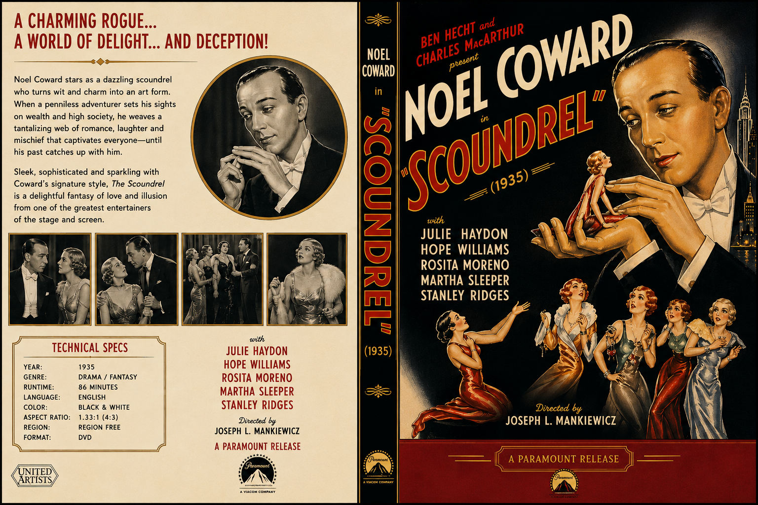 The Scoundrel 1935 Drama Fantasy Film DVD With Cover Art Noel Coward