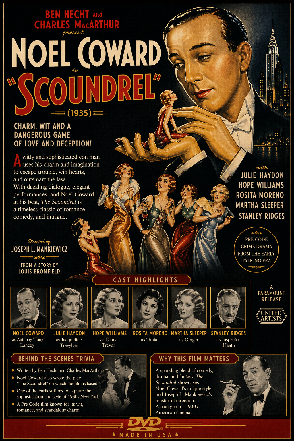 The Scoundrel 1935 Drama Fantasy Film DVD With Cover Art Noel Coward