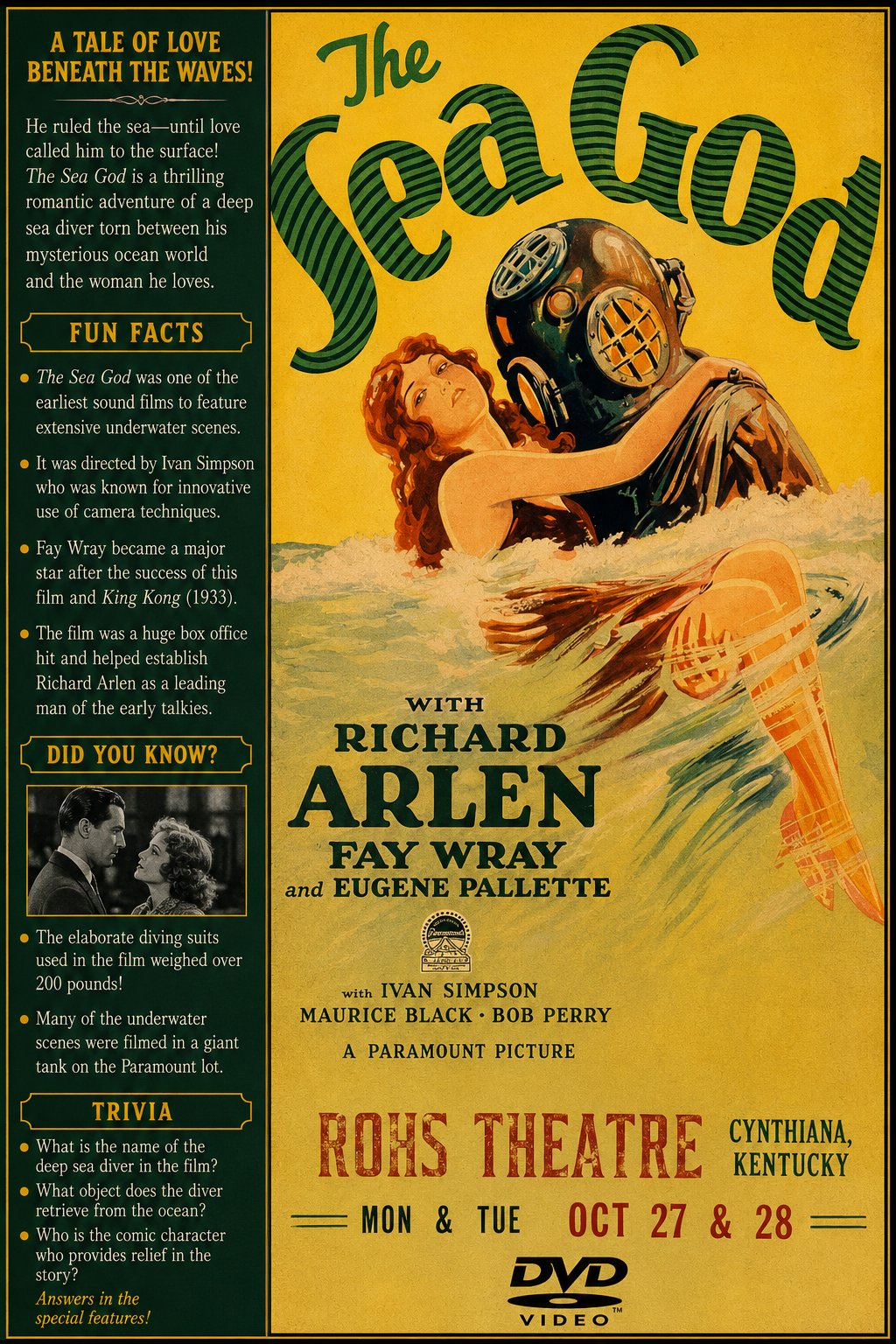 The Sea God 1930 Adventure Drama Film DVD With Cover Art Richard Arlen