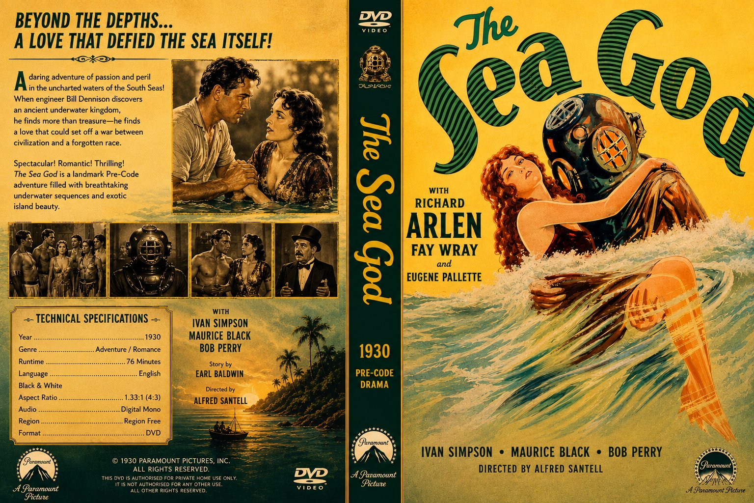 The Sea God 1930 Adventure Drama Film DVD With Cover Art Richard Arlen