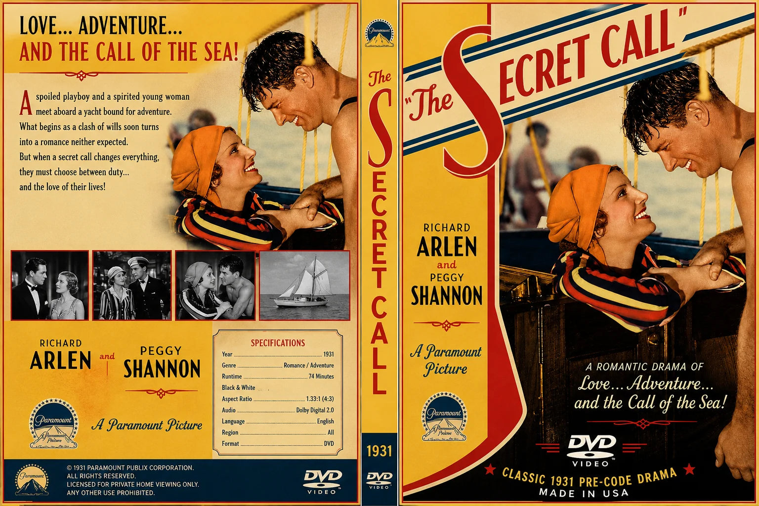The Secret Call 1931 Pre Code Crime Drama Film DVD With Cover Art