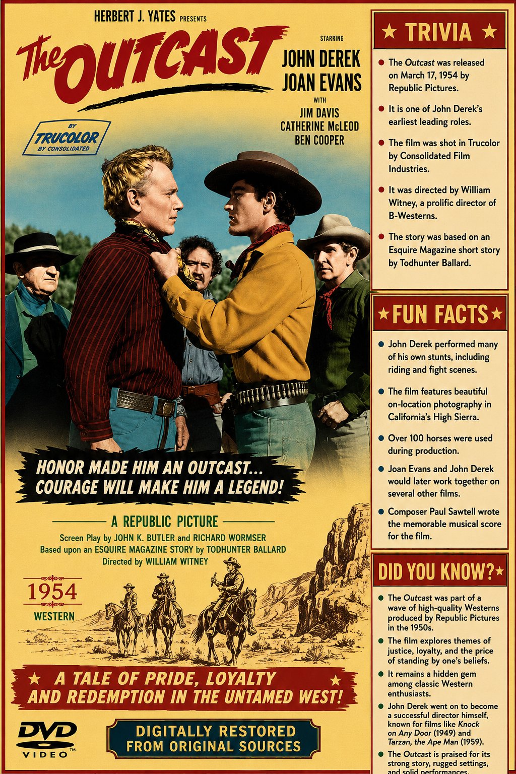 The Outcast 1954 Western Film DVD With Cover Art John Derek