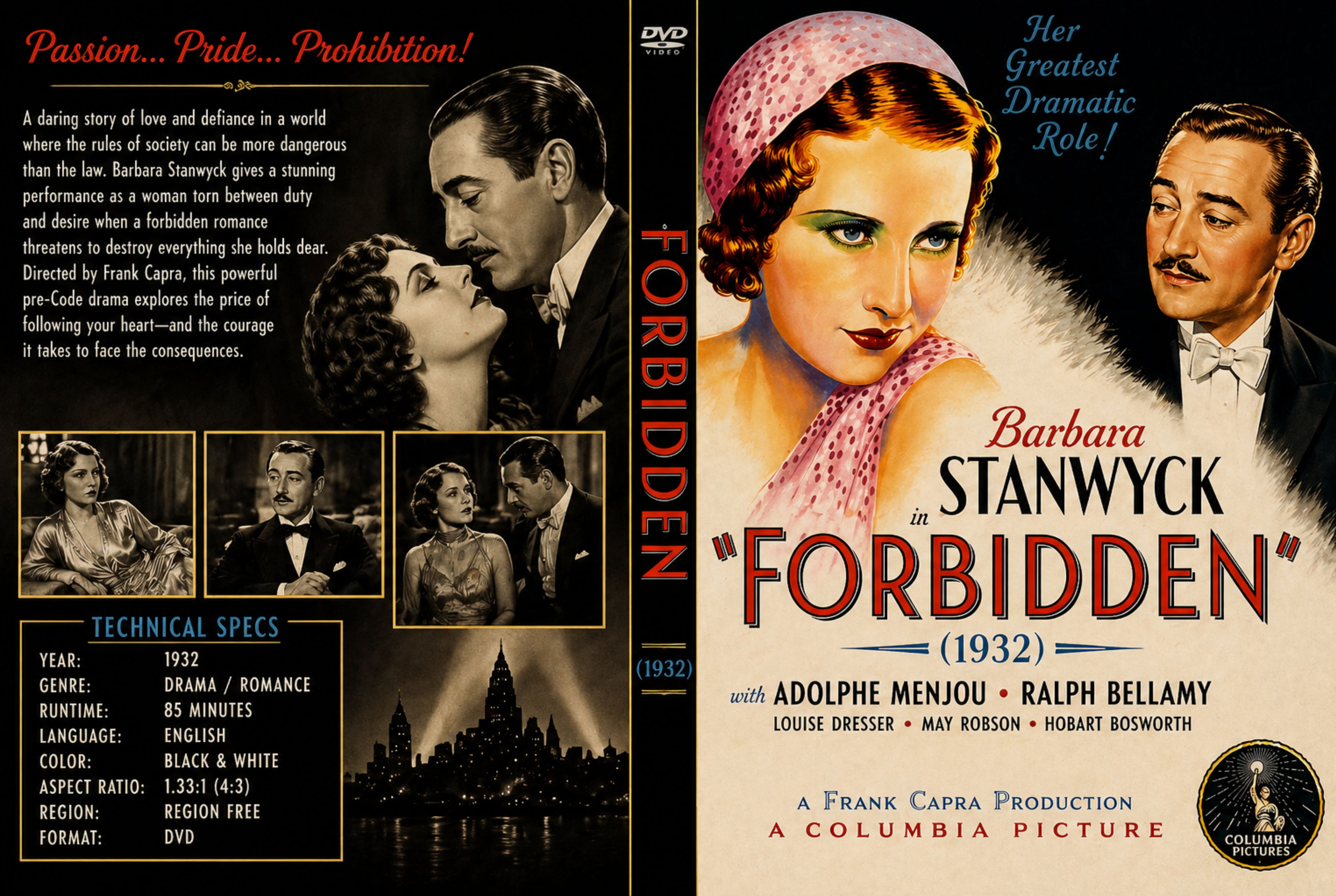 Forbidden 1932 Pre Code Drama Film DVD With Cover Art Barbara Stanwyck