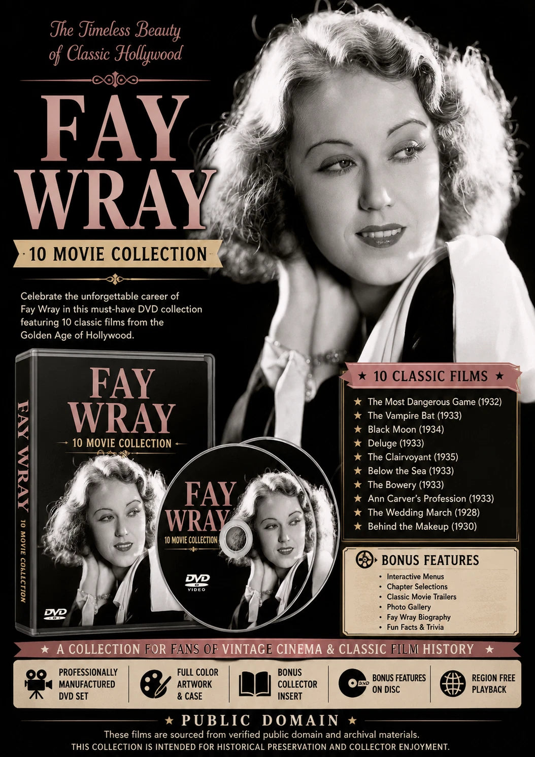 Fay Wray Classic Collection 10 Movies On Collectors DVD With Bonus Features